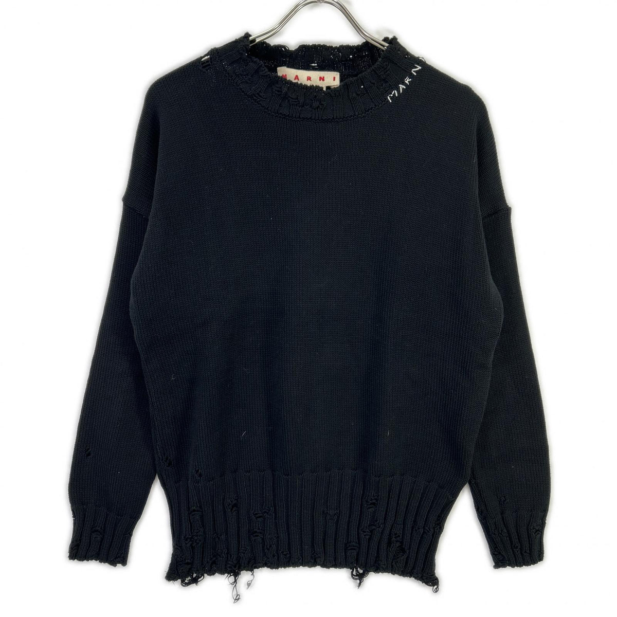 MARNI 22AW Cotton Twist Crewneck Sweater Black Size 46