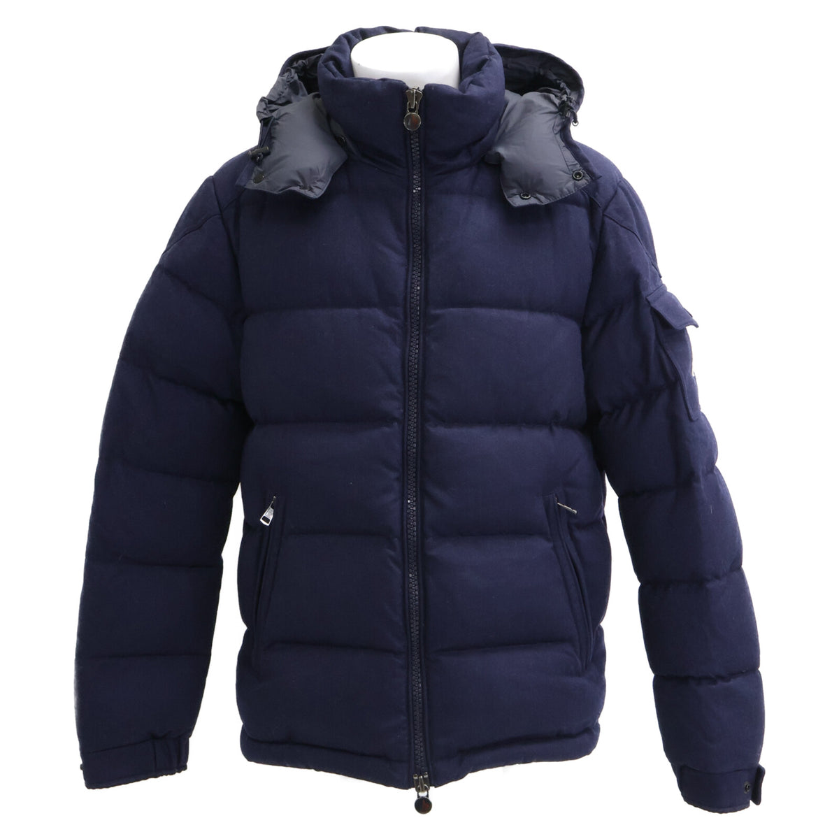 MONCLER MONTGENEVRE Wool Hooded Down Jacket Navy Size 3