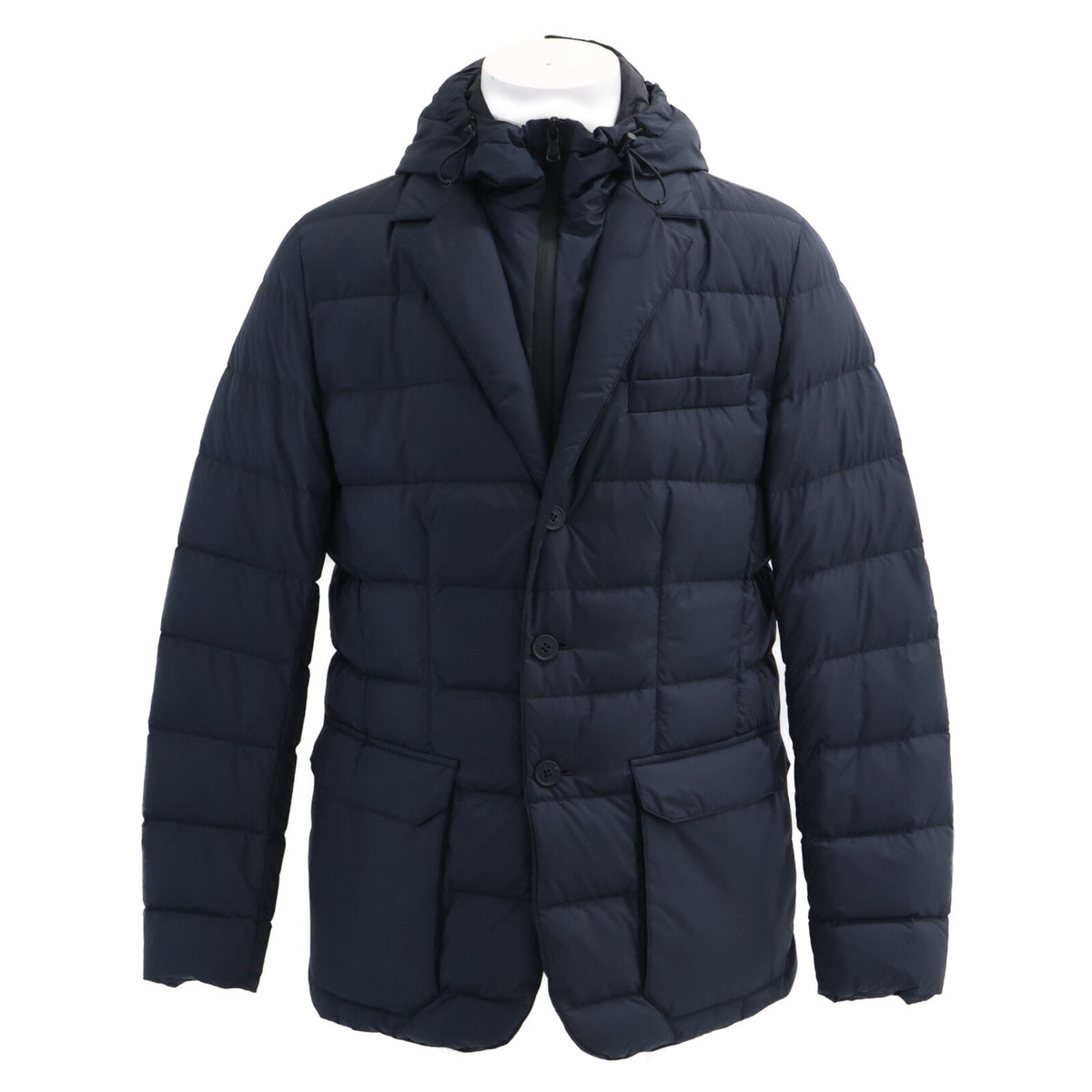 MONCLER Vern Layered Tailored Hooded Down Jacket Navy Size 3