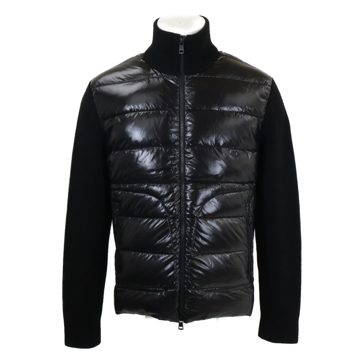 MONCLER MAGLIONE TRICOT Knit Panel Down Jacket Black Size L