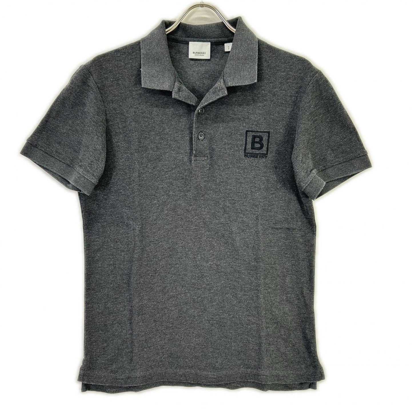 BURBERRY Letter Graphic Cotton Pique Polo Gray Size S