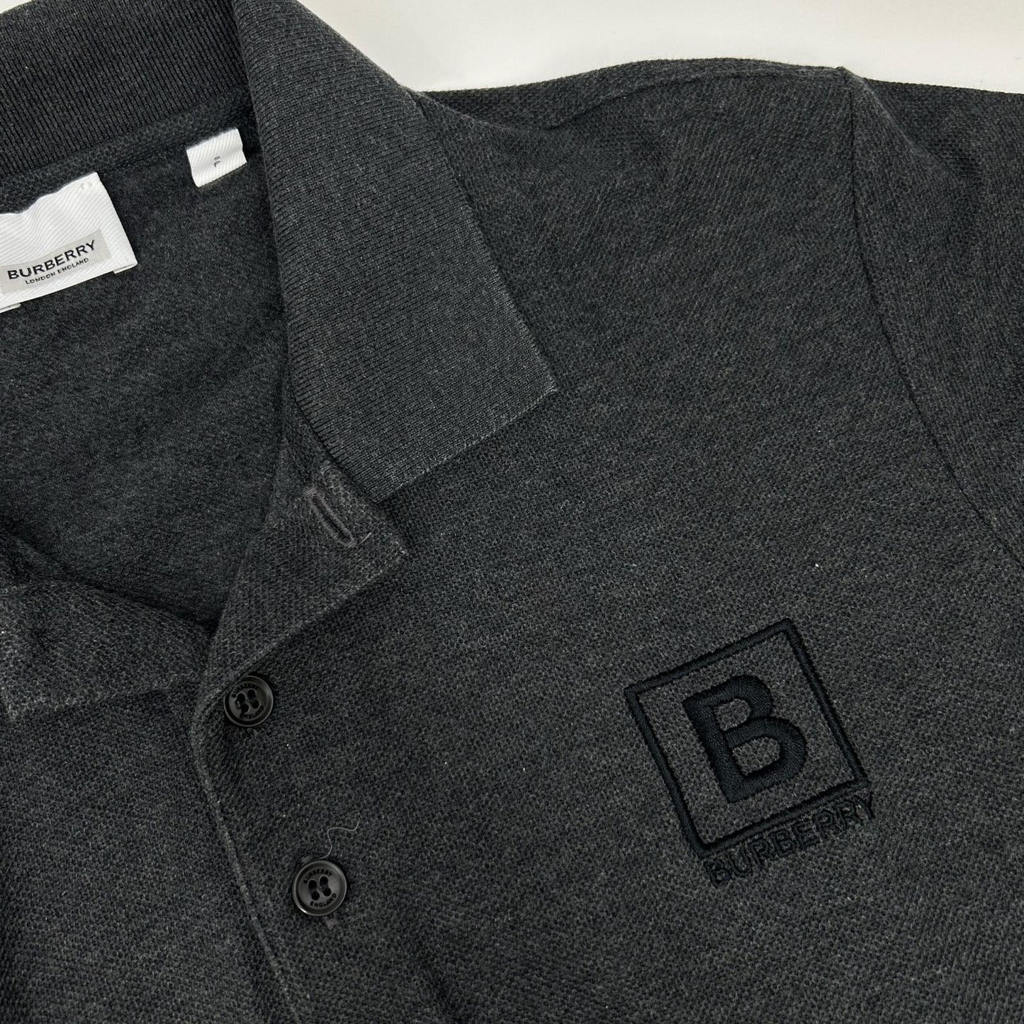 BURBERRY Letter Graphic Cotton Pique Polo Gray Size S