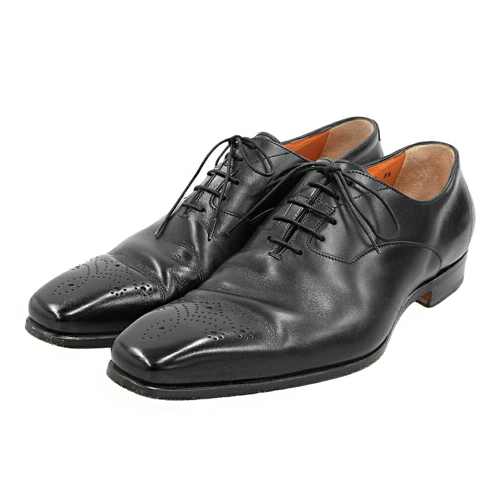 SANTONI Black Leather Square Medallion Oxford Sneakers Size 8.5