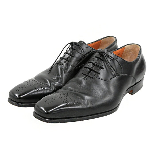 SANTONI Black Leather Square Medallion Oxford Sneakers Size 8.5