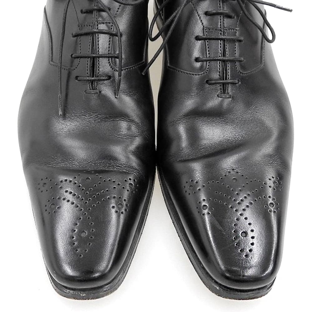 SANTONI Black Leather Square Medallion Oxford Sneakers Size 8.5