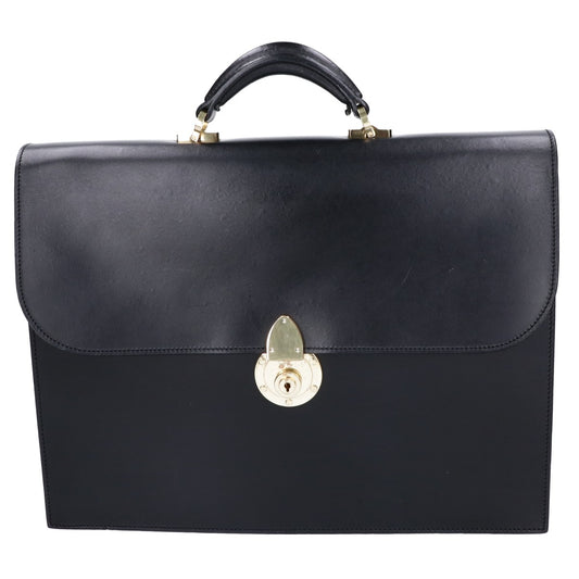 MANSOU Bridle Leather Briefcase Business Bag Black Size A4