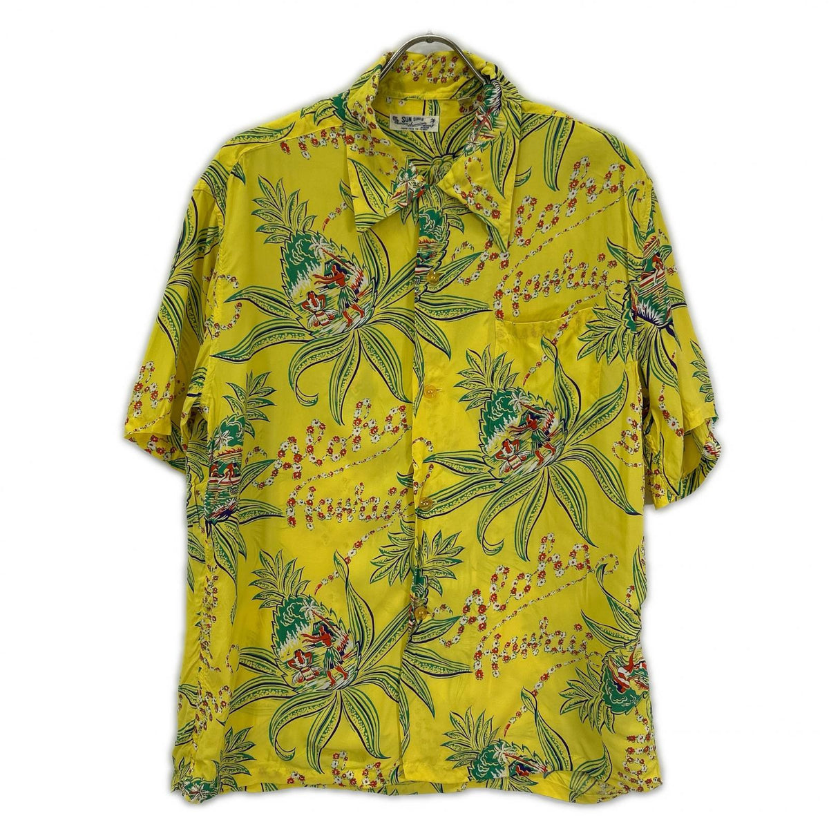 SUN SURF Rayon PINEAPPLE PASSION Aloha Shirt Yellow Size L