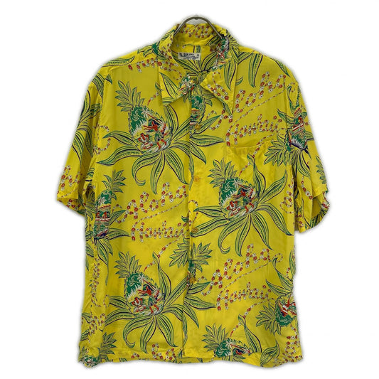 SUN SURF Rayon PINEAPPLE PASSION Aloha Shirt Yellow Size L