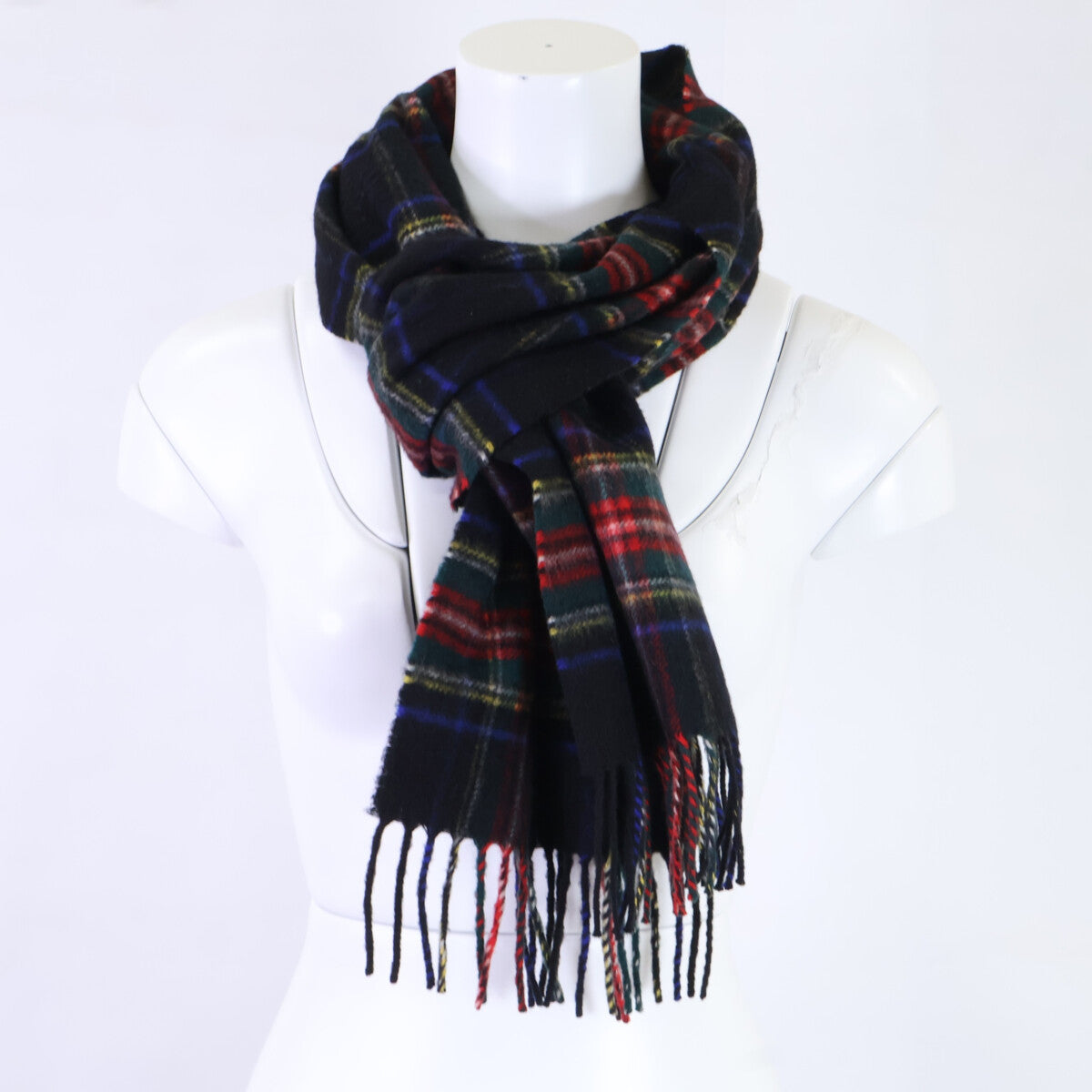 Johnstons Black Stewart Cashmere Fringe Scarf