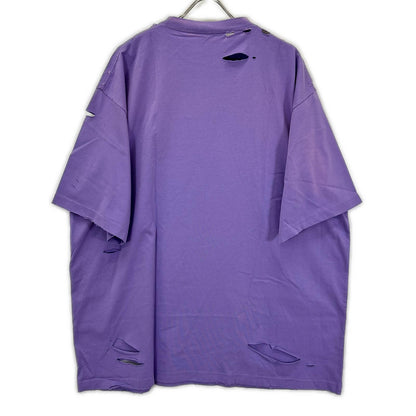 BALENCIAGA '21 Purple Distressed T-Shirt Size L
