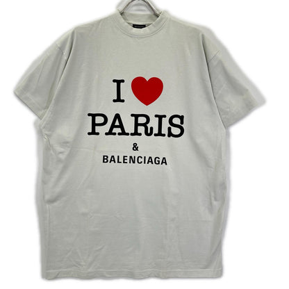 BALENCIAGA '24 I LOVE PARIS Cotton T-Shirt Light Gray Size L