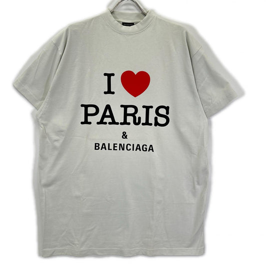 BALENCIAGA '24 I LOVE PARIS Cotton T-Shirt Light Gray Size L