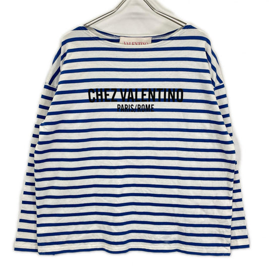 VALENTINO Striped Cotton Long Sleeve Shirt White/Blue Size S