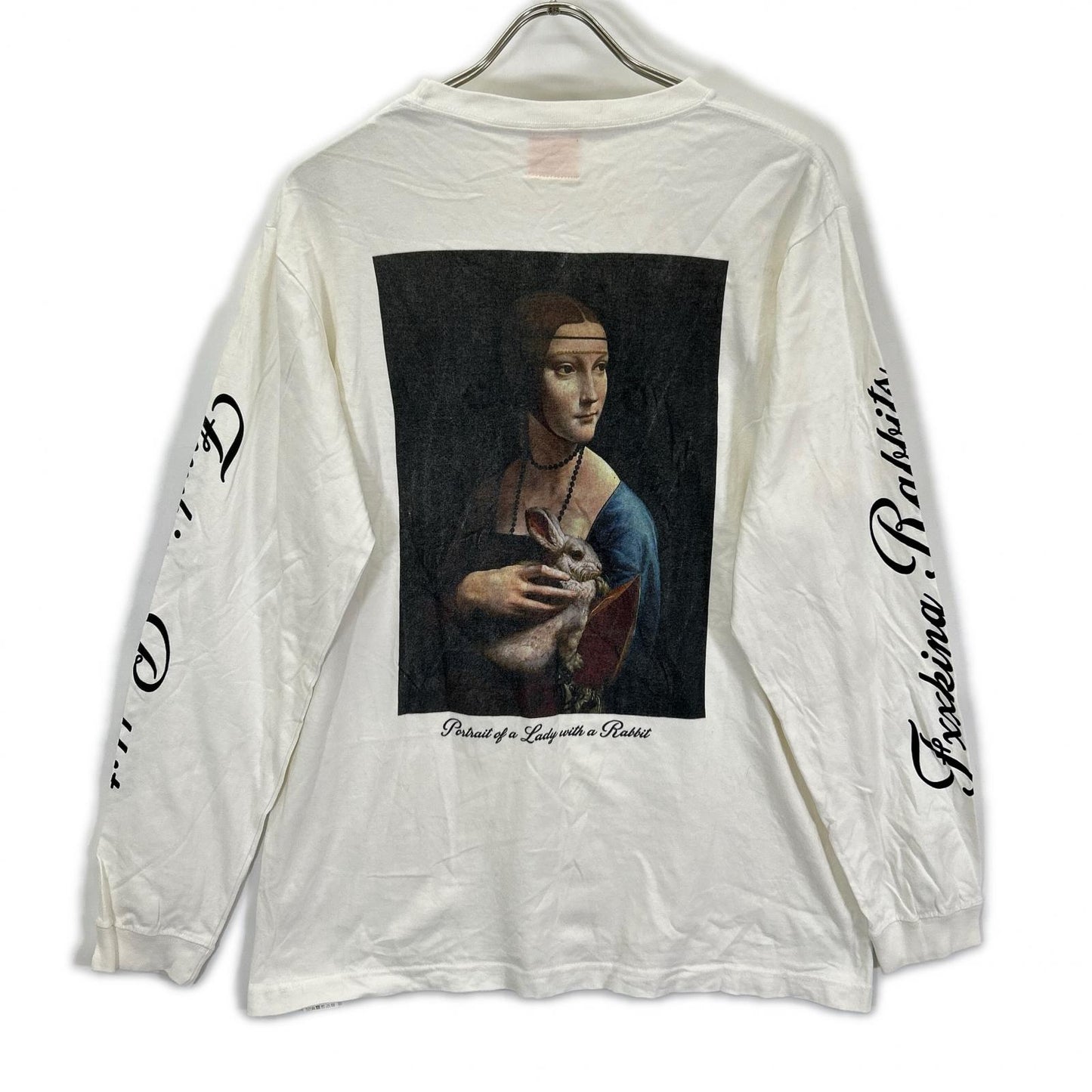 FR2 Lady with Ermine Print Cotton Long T-Shirt White Size M