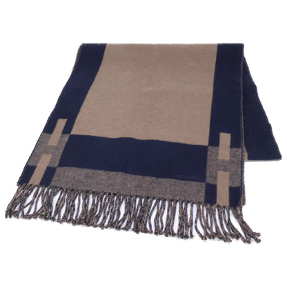 HERMES H Passant Fringe Cashmere Scarf Brown