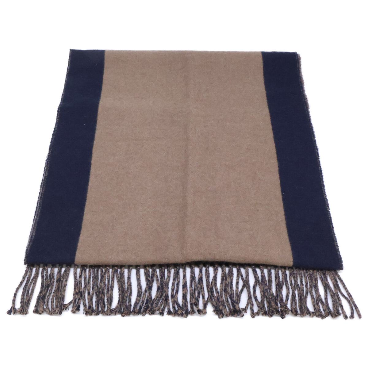 HERMES H Passant Fringe Cashmere Scarf Brown