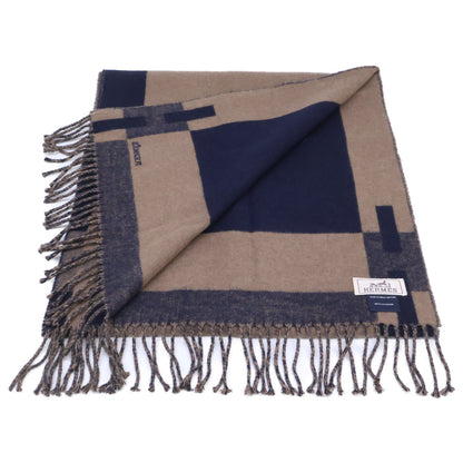HERMES H Passant Fringe Cashmere Scarf Brown
