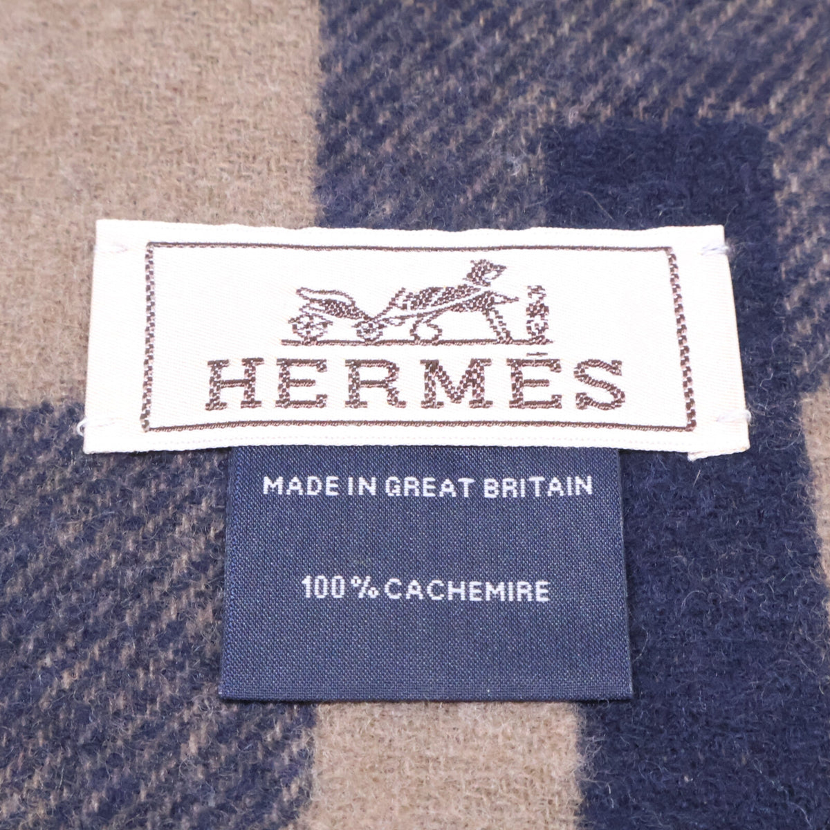HERMES H Passant Fringe Cashmere Scarf Brown