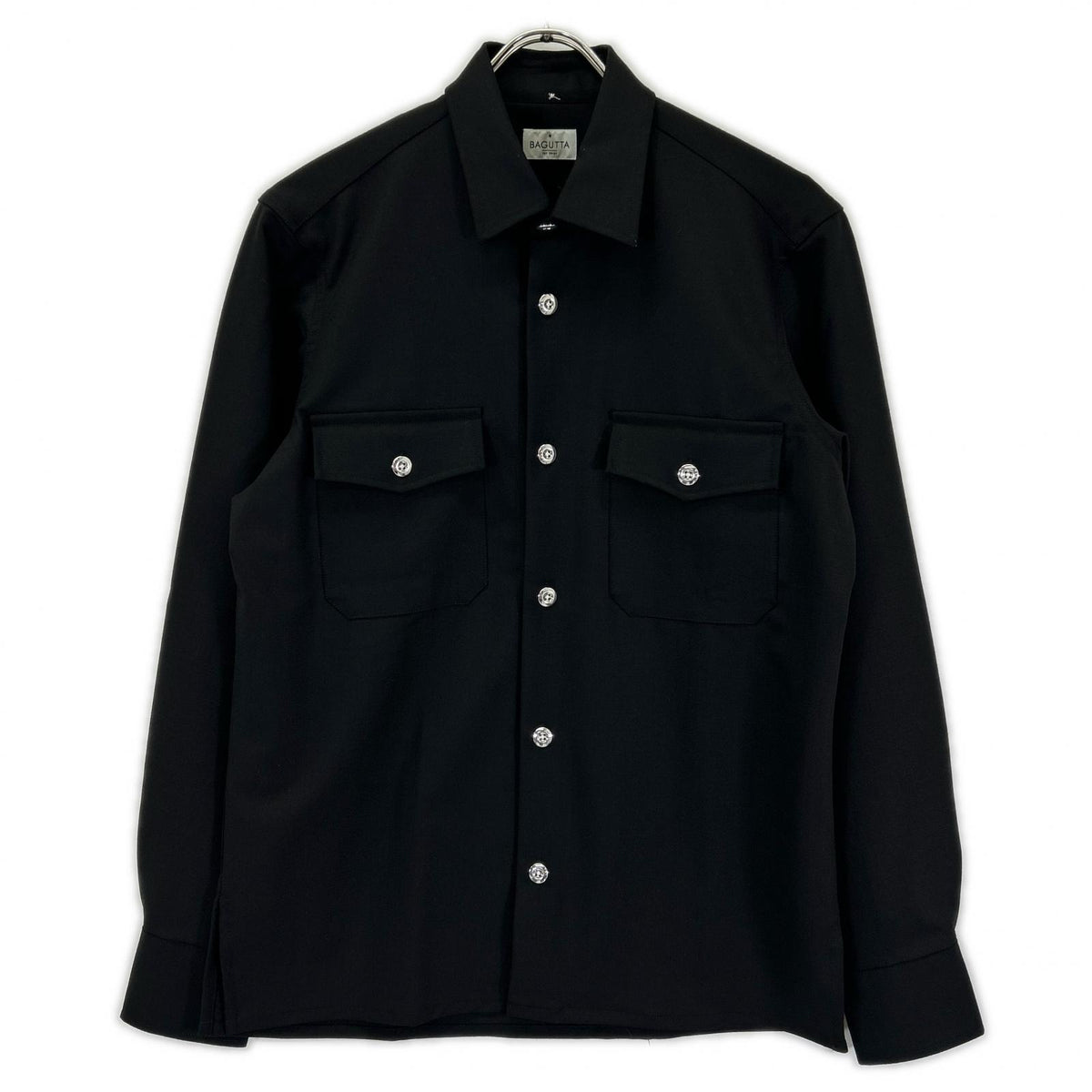 Bagutta Black Wool Blend Metal Pocket Shirt Size 37/14/1/2