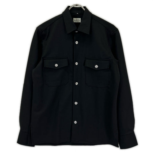 Bagutta Black Wool Blend Metal Pocket Shirt Size 37/14/1/2