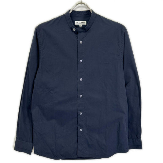 JILSANDER Navy Cotton Band Collar Shirt Size 37/14/1/2