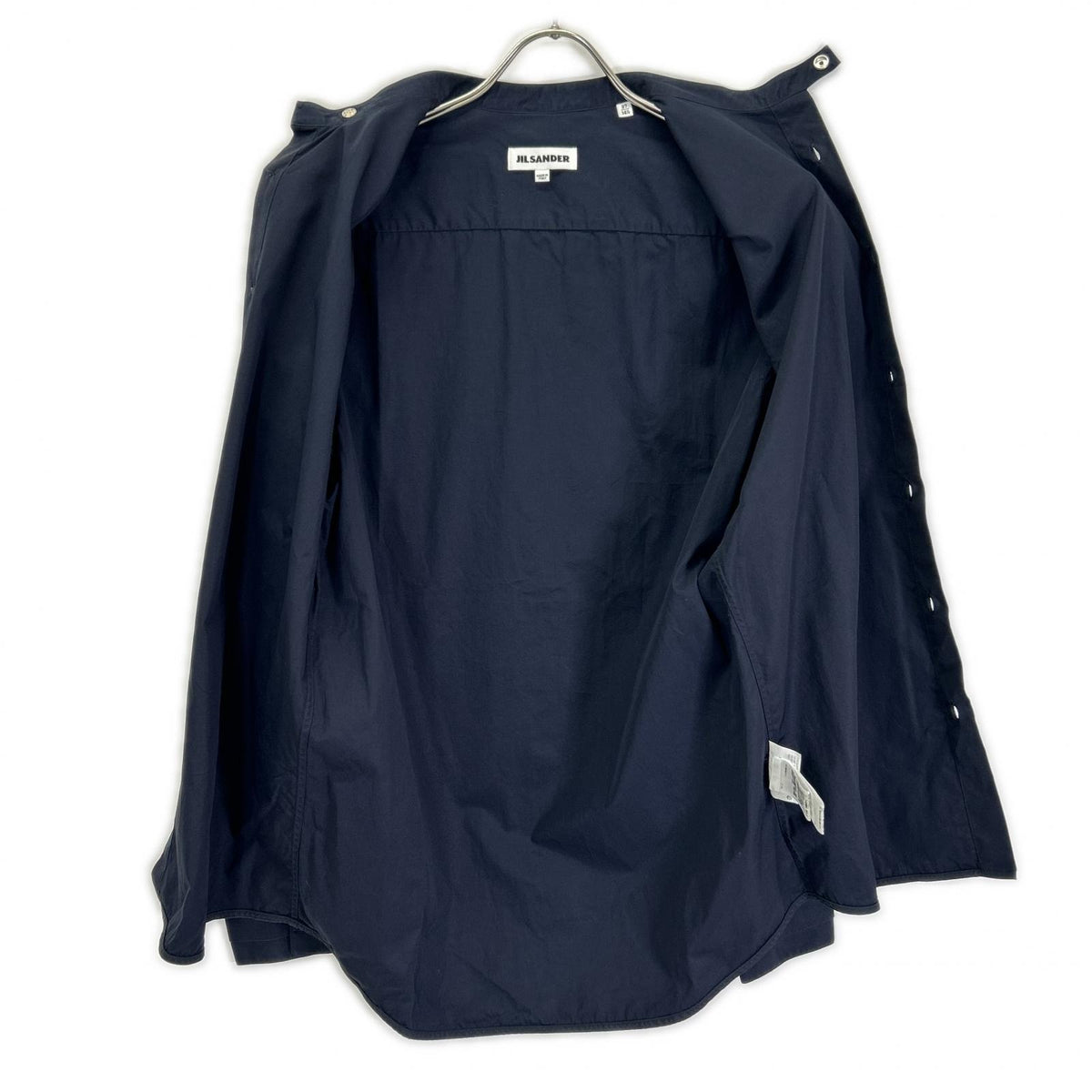 JILSANDER Navy Cotton Band Collar Shirt Size 37/14/1/2
