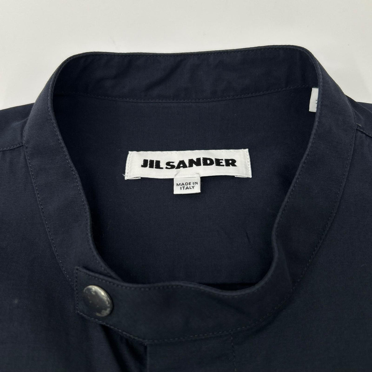 JILSANDER Navy Cotton Band Collar Shirt Size 37/14/1/2