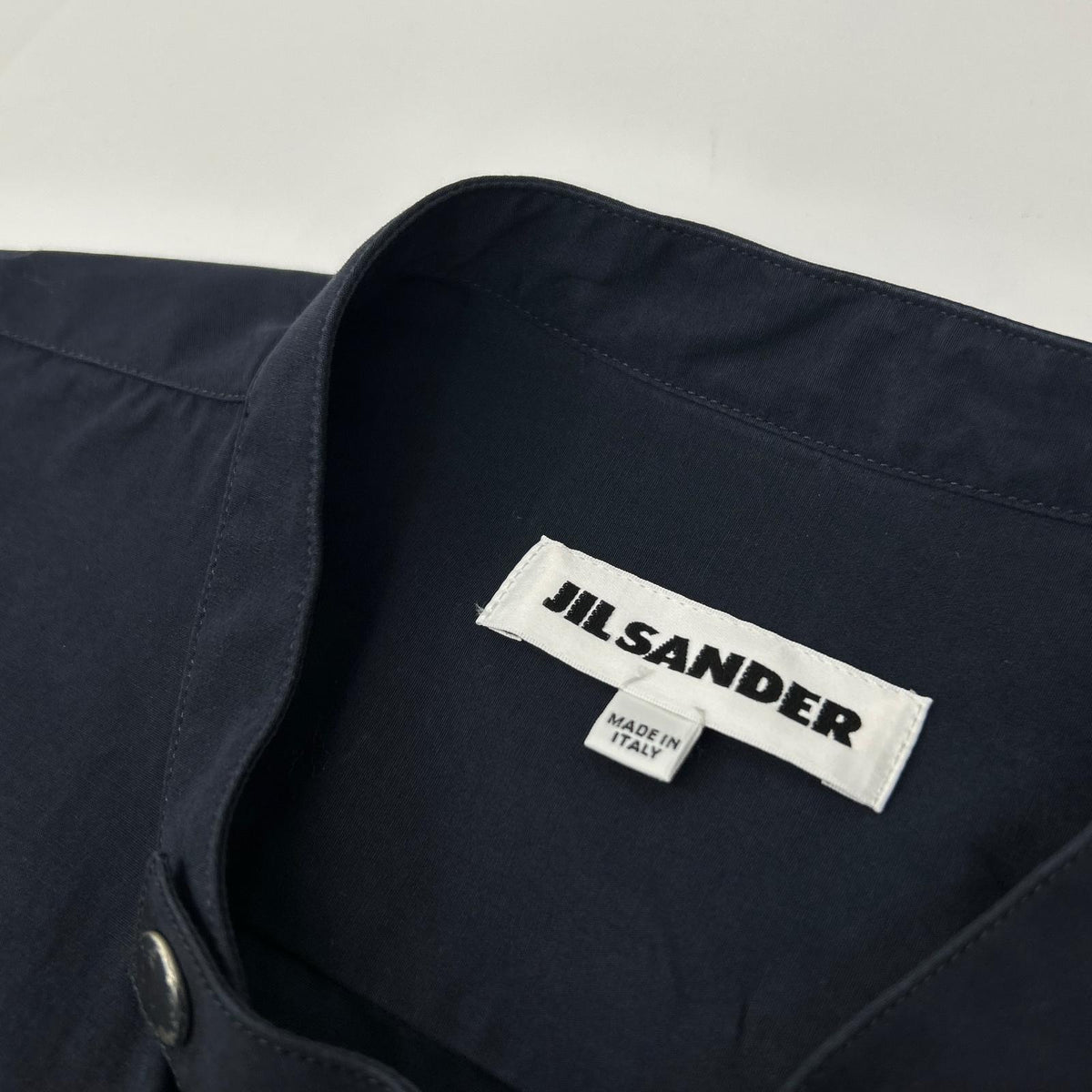 JILSANDER Navy Cotton Band Collar Shirt Size 37/14/1/2