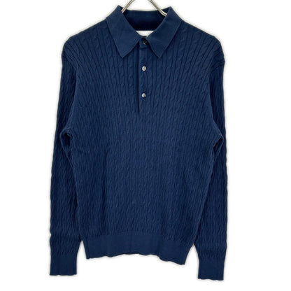 TOMORROWLAND PILGRIM Blue Cotton Silk Cable Knit Polo Size S