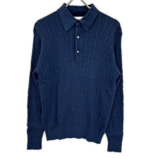 TOMORROWLAND PILGRIM Blue Cotton Silk Cable Knit Polo Size S