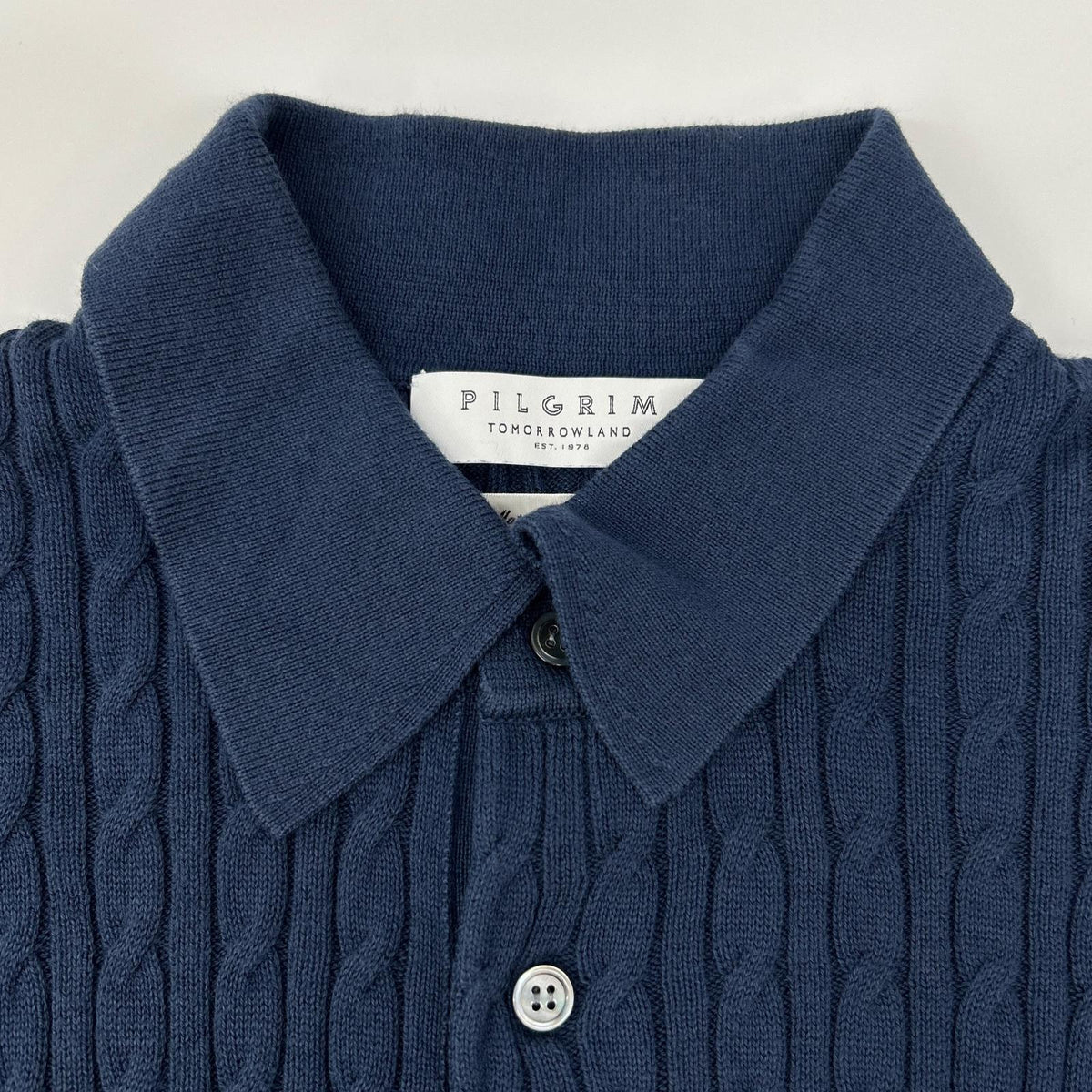 TOMORROWLAND PILGRIM Blue Cotton Silk Cable Knit Polo Size S
