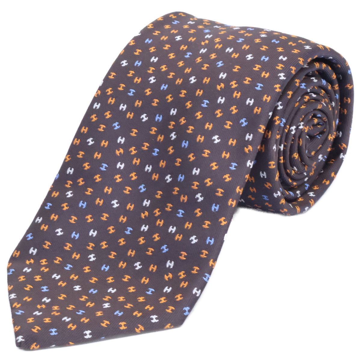 HERMES Silk H-Logo All-Over Pattern Tie Brown Size ONE SIZE