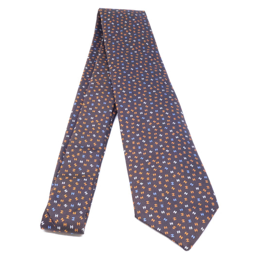 HERMES Silk H-Logo All-Over Pattern Tie Brown Size ONE SIZE