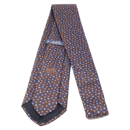 HERMES Silk H-Logo All-Over Pattern Tie Brown Size ONE SIZE