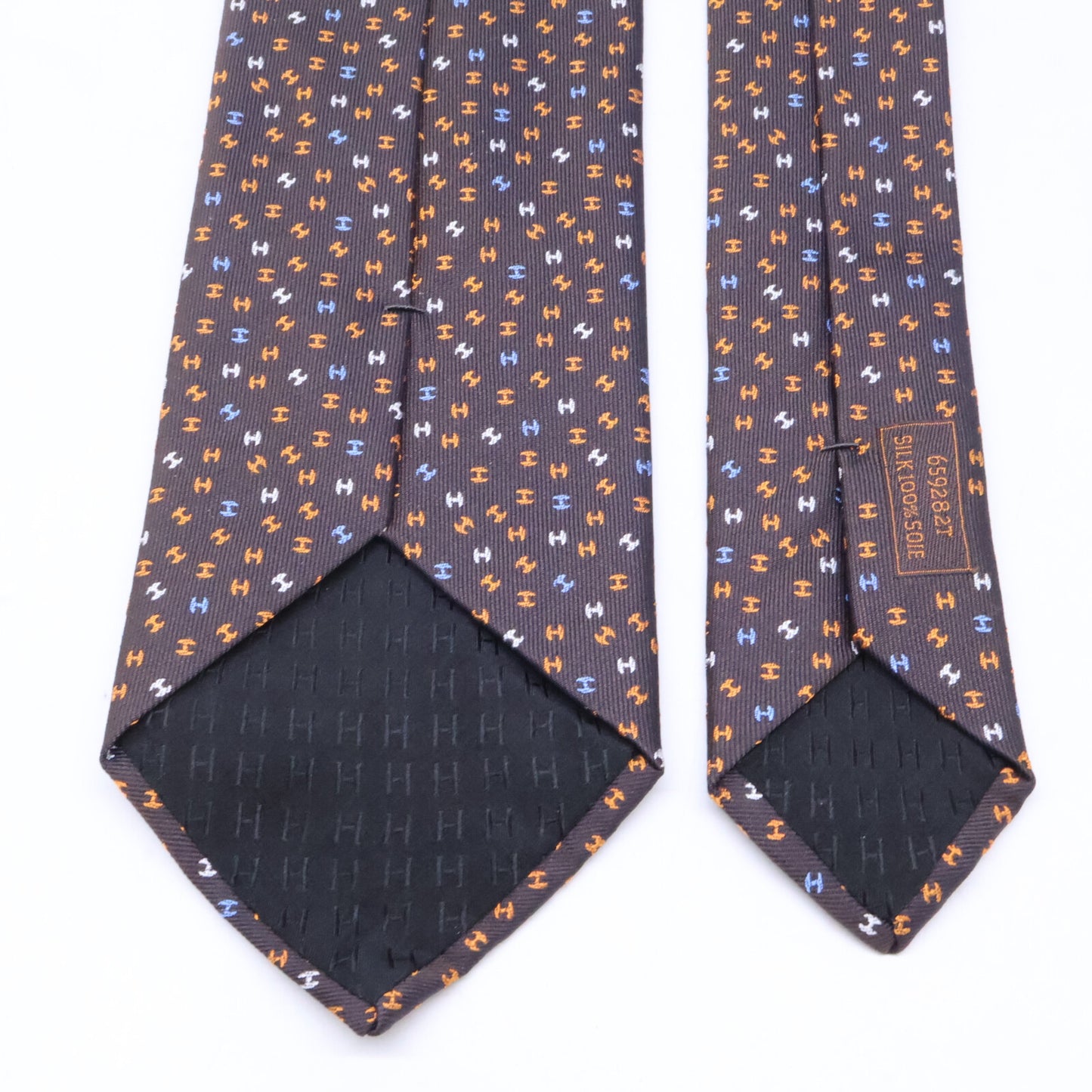 HERMES Silk H-Logo All-Over Pattern Tie Brown Size ONE SIZE