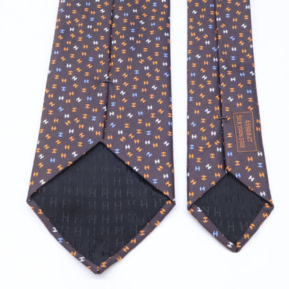 HERMES Silk H-Logo All-Over Pattern Tie Brown Size ONE SIZE