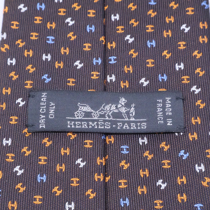 HERMES Silk H-Logo All-Over Pattern Tie Brown Size ONE SIZE