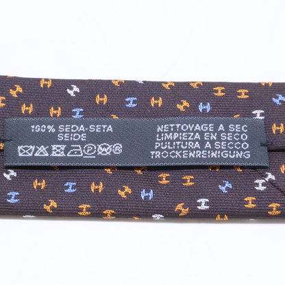 HERMES Silk H-Logo All-Over Pattern Tie Brown Size ONE SIZE