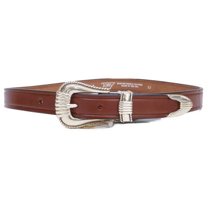 TORY LEATHER 2916 3-Piece Silver Buckle Leather Belt Size 32