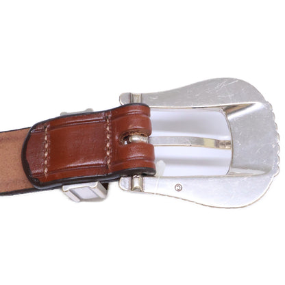 TORY LEATHER 2916 3-Piece Silver Buckle Leather Belt Size 32