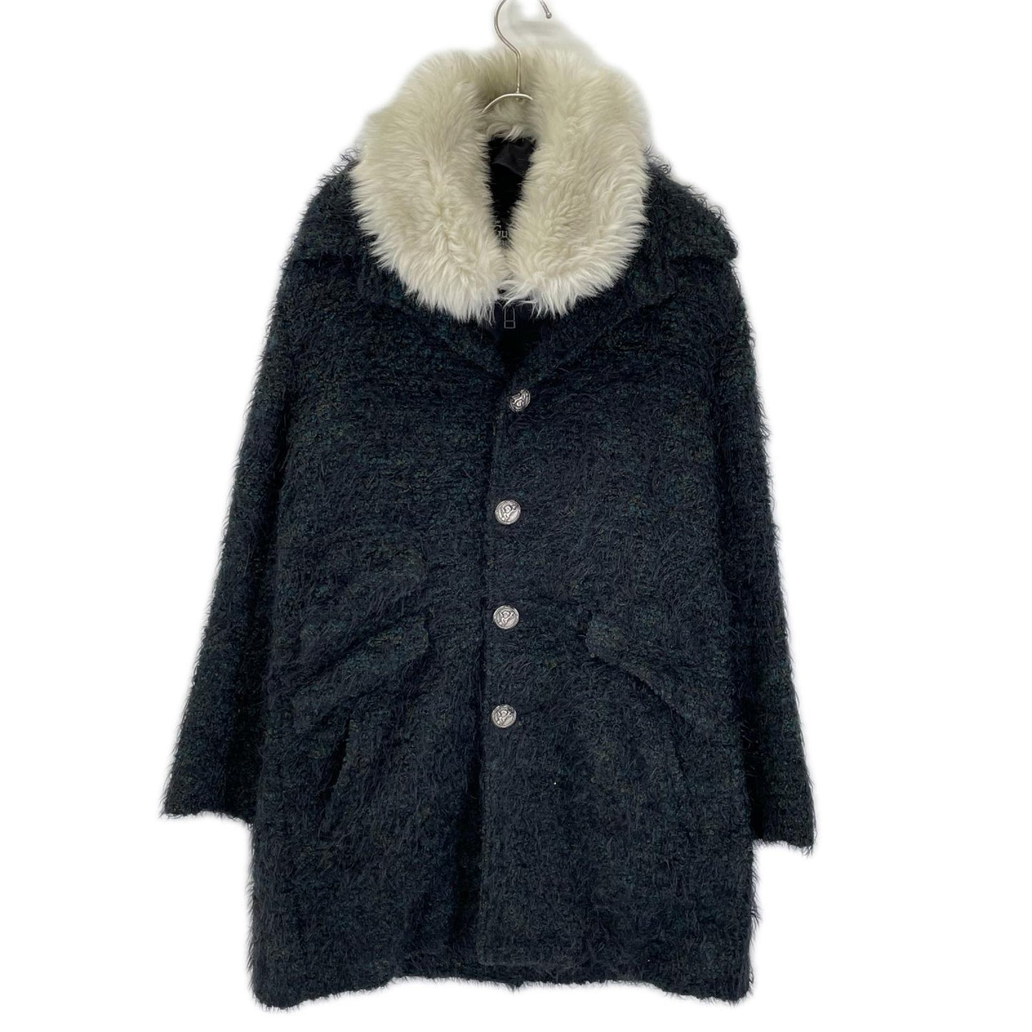 SLOW GUN Black Tweed Fur Long Coat Size 2