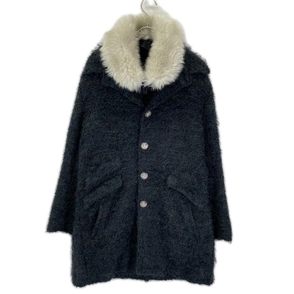 SLOW GUN Black Tweed Fur Long Coat Size 2