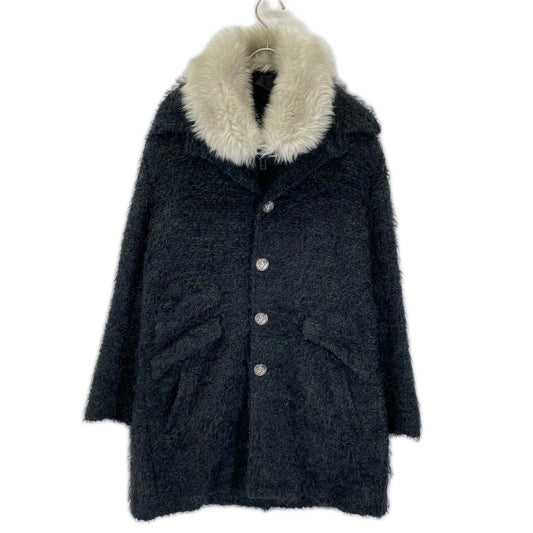 SLOW GUN Black Tweed Fur Long Coat Size 2