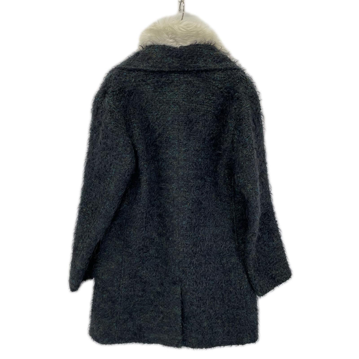 SLOW GUN Black Tweed Fur Long Coat Size 2