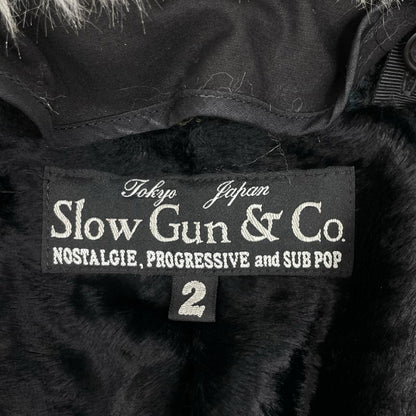 SLOW GUN Black Tweed Fur Long Coat Size 2