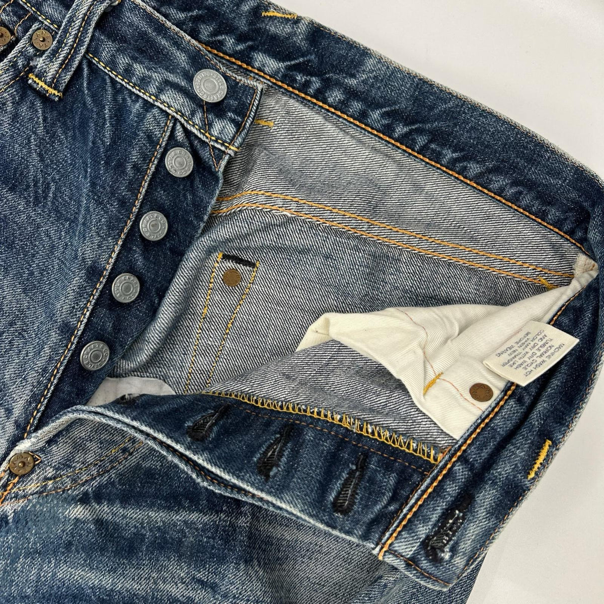 EVISU Indigo Blue Button Fly Jeans Size 32×35