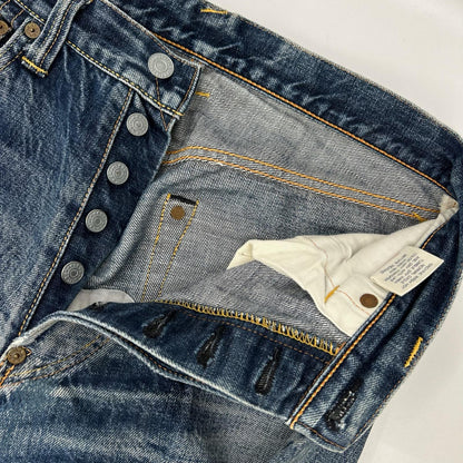 EVISU Indigo Blue Button Fly Jeans Size 32×35