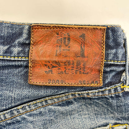 EVISU Indigo Blue Button Fly Jeans Size 32×35