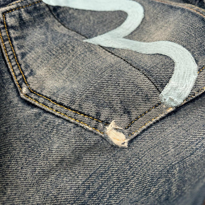 EVISU Indigo Blue Button Fly Jeans Size 32×35