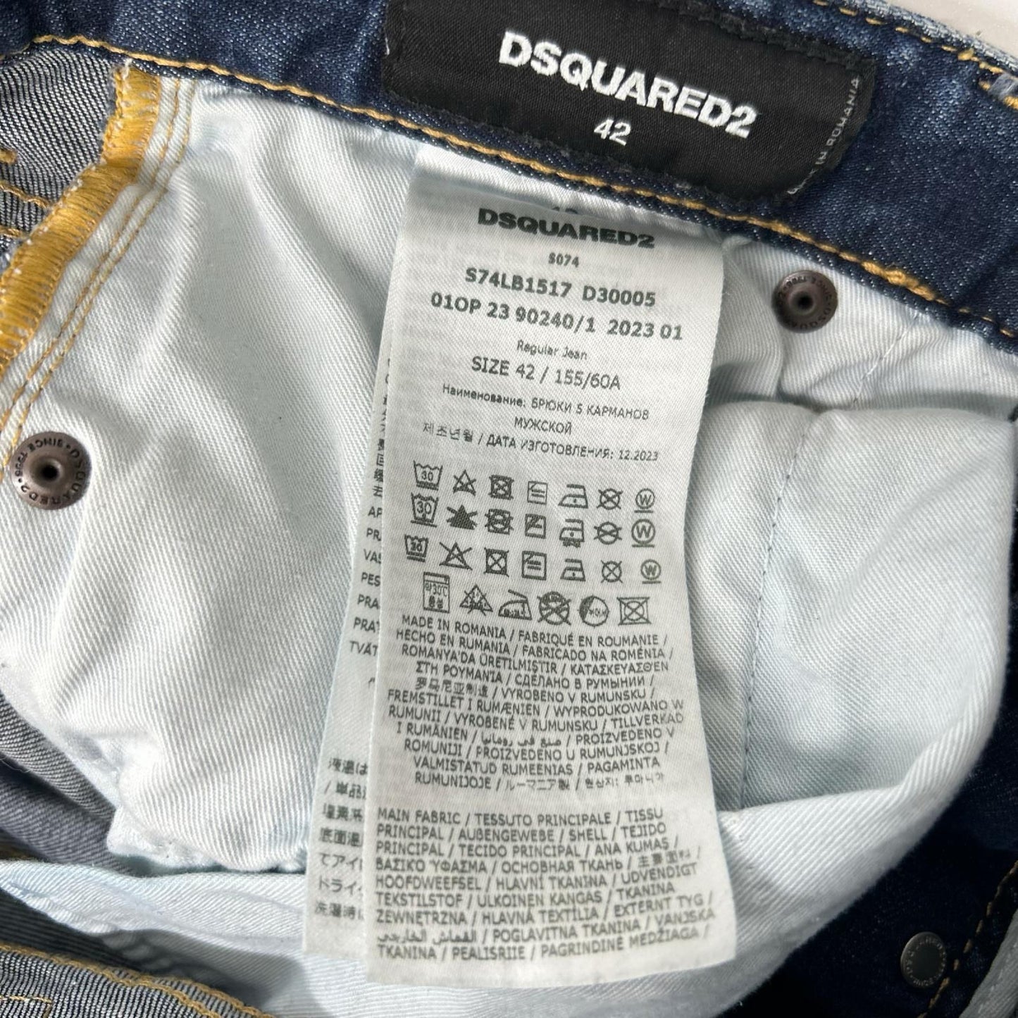 DSQUARED2 Regular Jean Button-Fly Denim Jeans Indigo Size 42